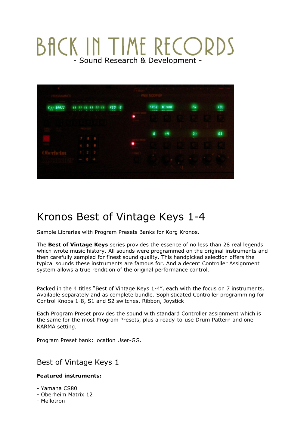 Kronos Best of Vintage Keys 1 to 4 Content