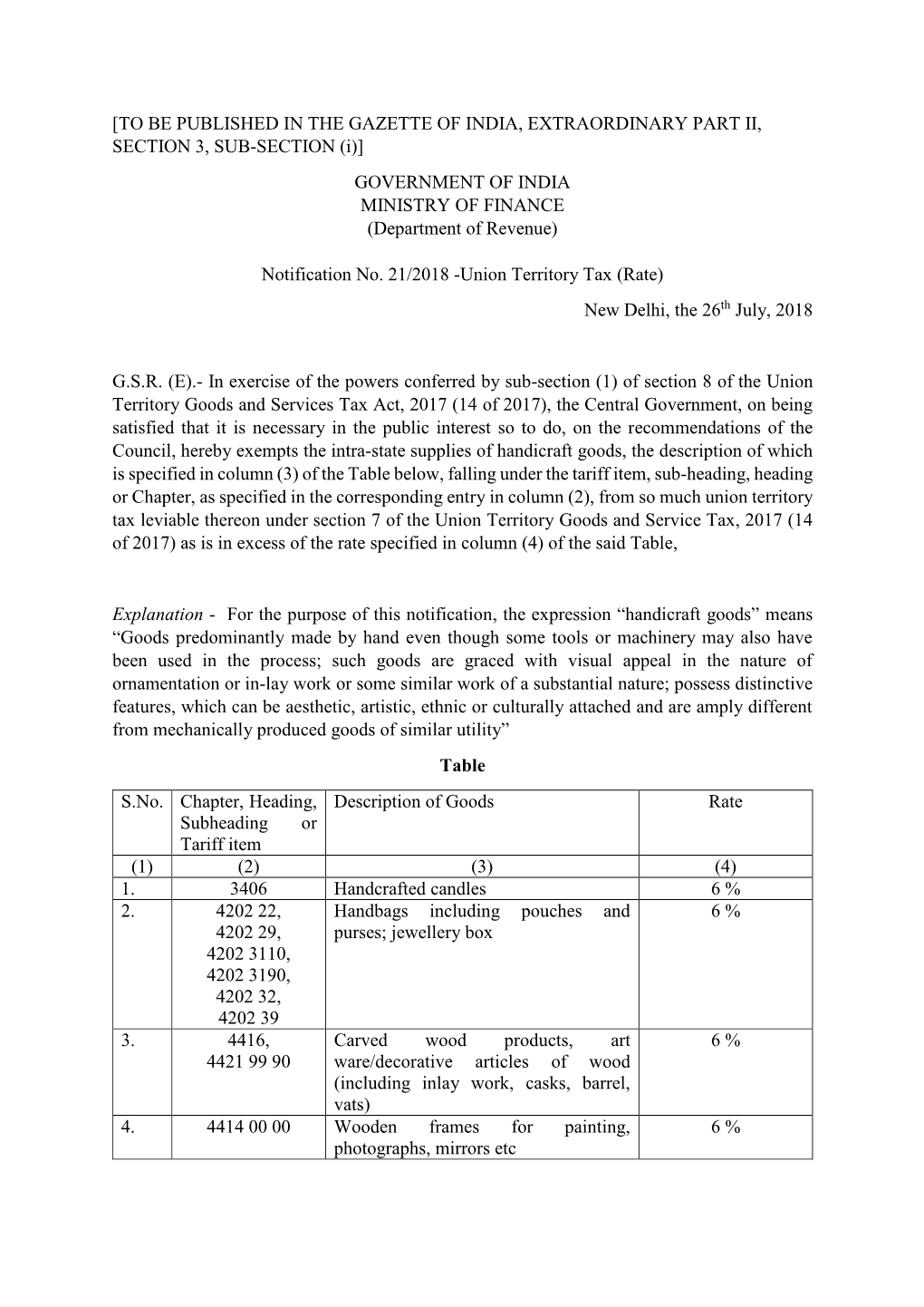 GOVERNMENT of INDIA MINISTRY of FINANCE (Department of Revenue)