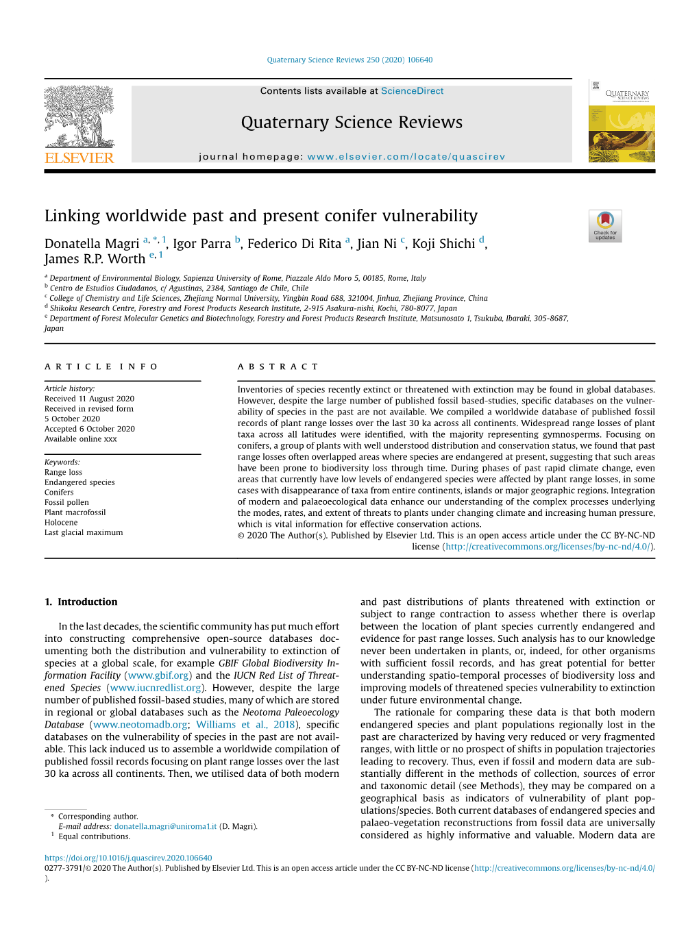 Linking Worldwide Past and Present Conifer Vulnerability