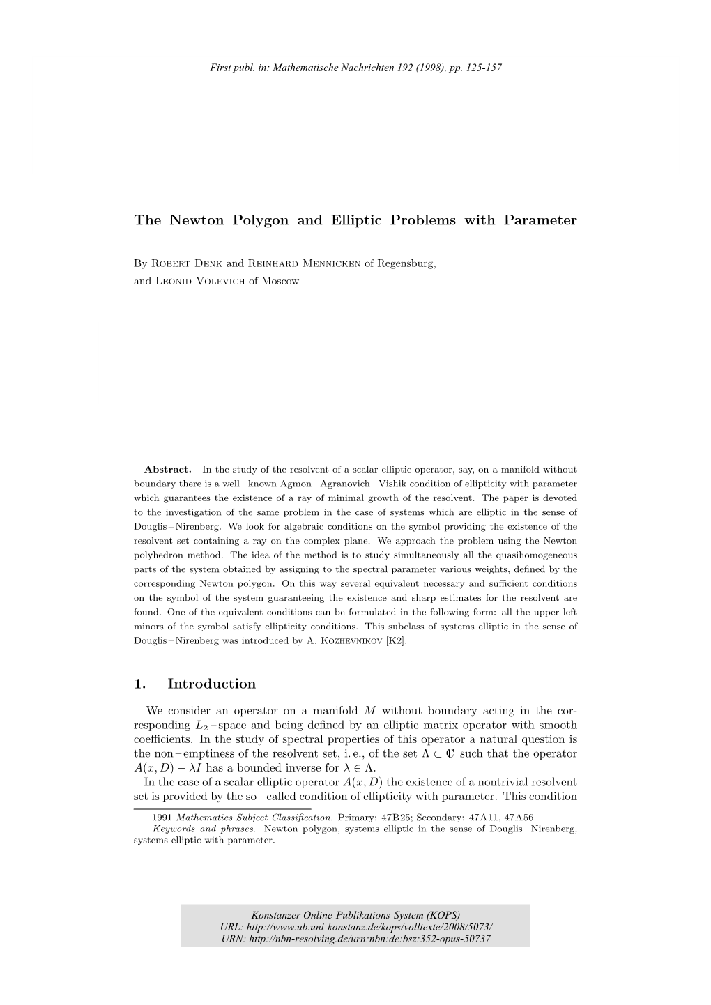 The Newton Polygon and Elliptic Problems with Parameter