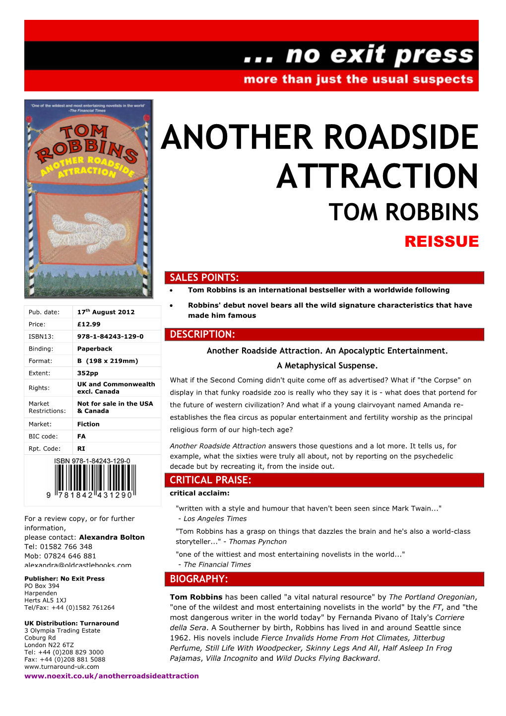 Another Roadside Attraction Tom Robbins Reissue