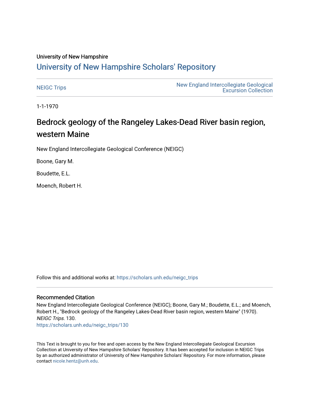 Bedrock Geology of the Rangeley Lakes-Dead River Basin Region, Western Maine