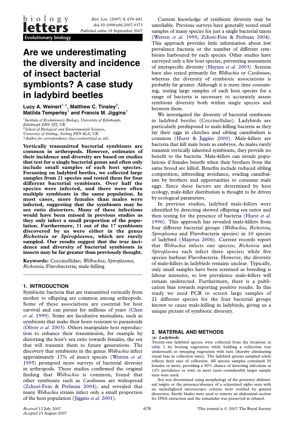 Are We Underestimating the Diversity and Incidence of Insect Bacterial