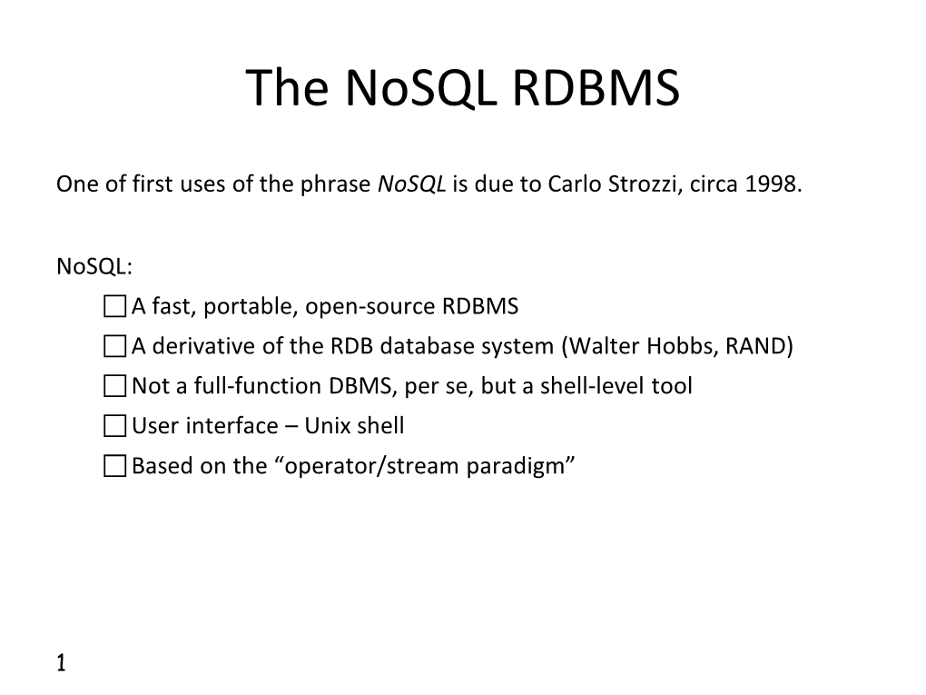 The Nosql RDBMS