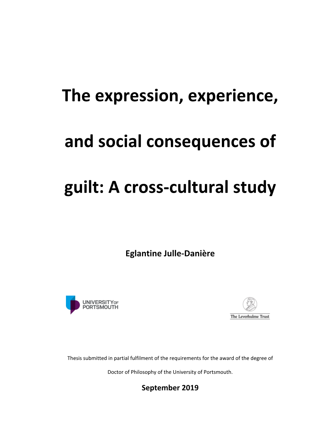 The Expression, Experience, and Social Consequences of Guilt: a Cross-Cultural Study