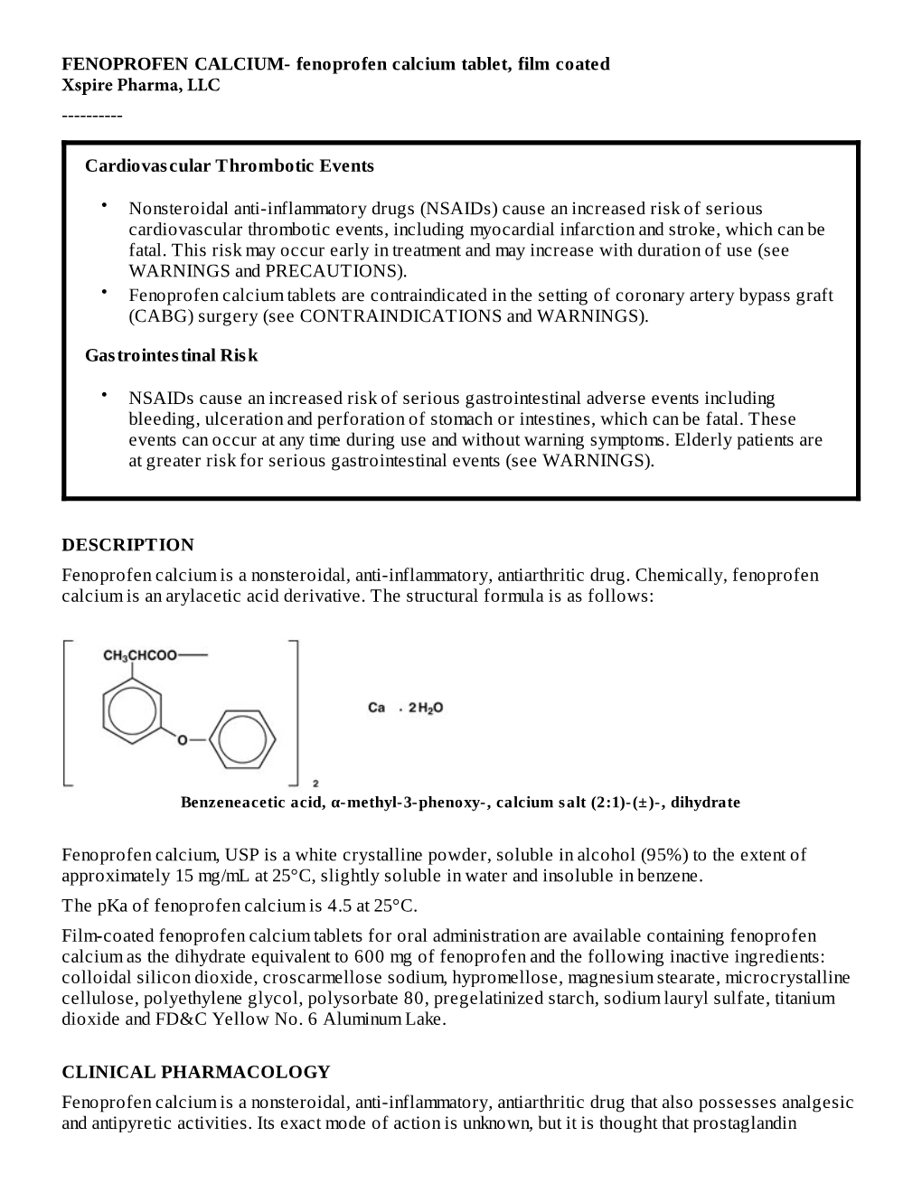 FENOPROFEN CALCIUM- Fenoprofen Calcium Tablet, Film Coated Xspire Pharma, LLC