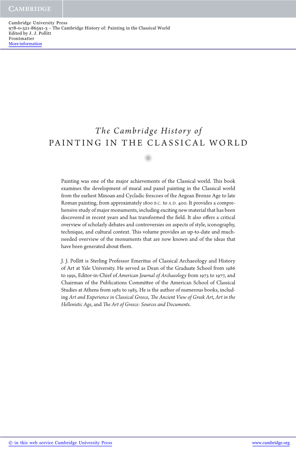 The Cambridge History of PAINTING in the CLASSICAL WORLD •