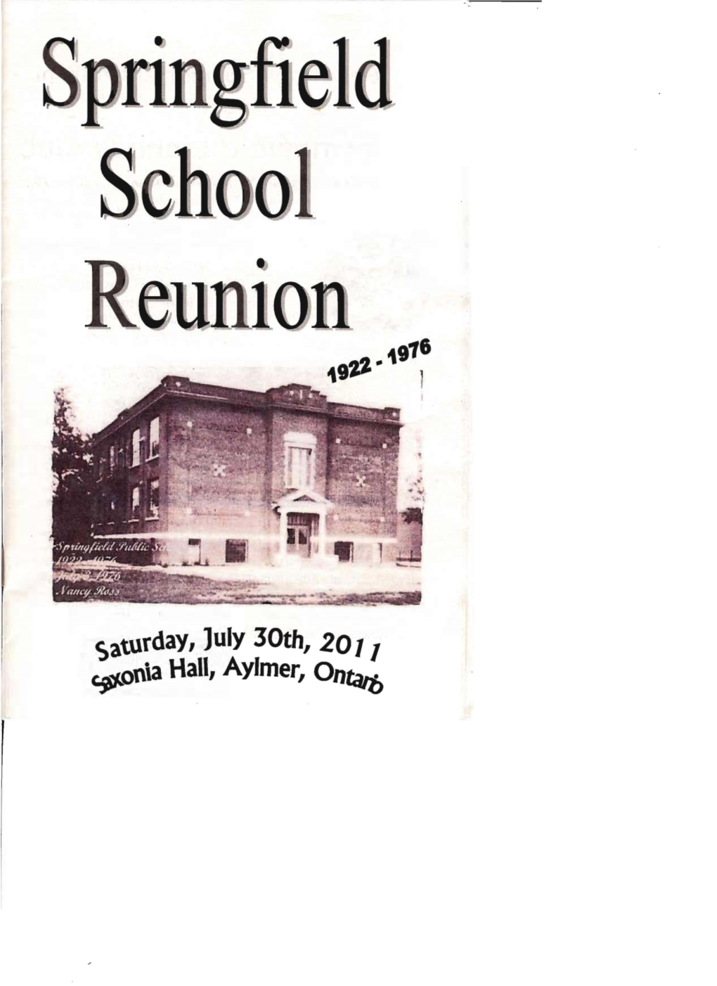 ~Ia Hall, Aylmer, Ontltb Greetings Springfield Alumni from the Springfield Lioness Club Proudly Serving Our Springfield Community Since 1981