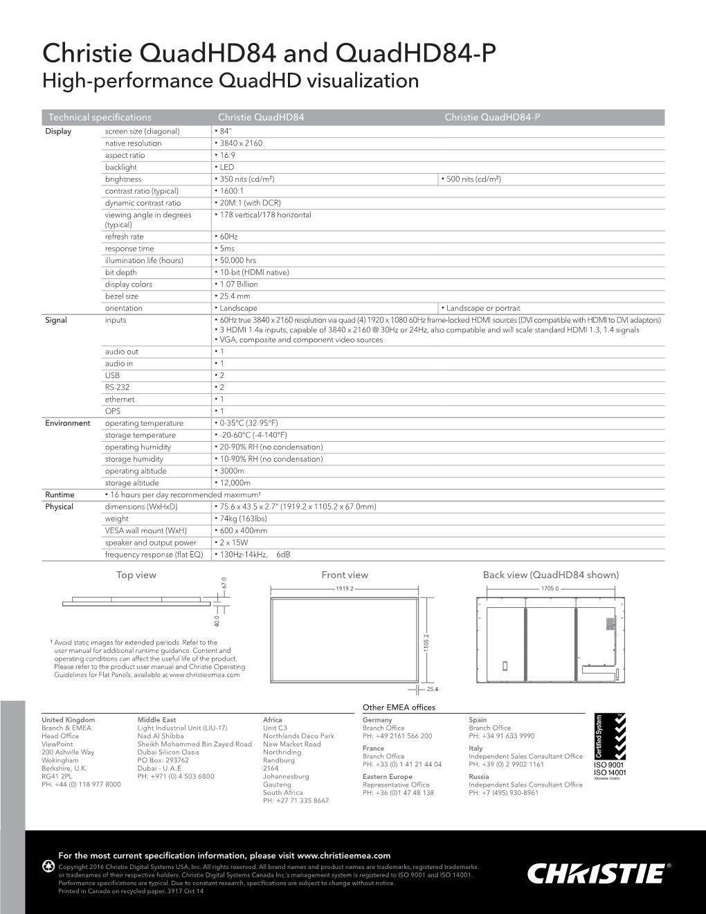 Christie Quadhd84 Datasheet