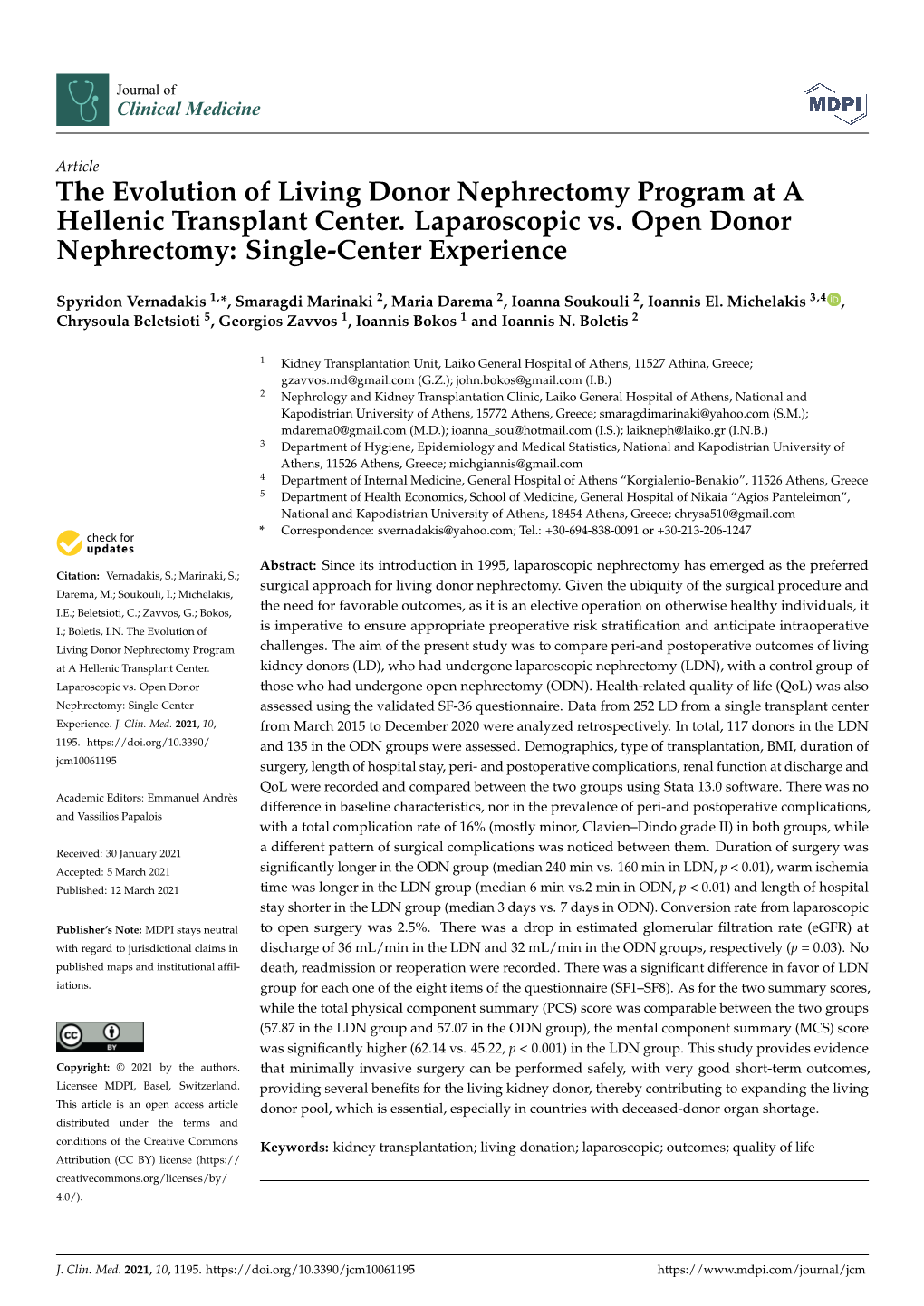 The Evolution of Living Donor Nephrectomy Program at a Hellenic Transplant Center