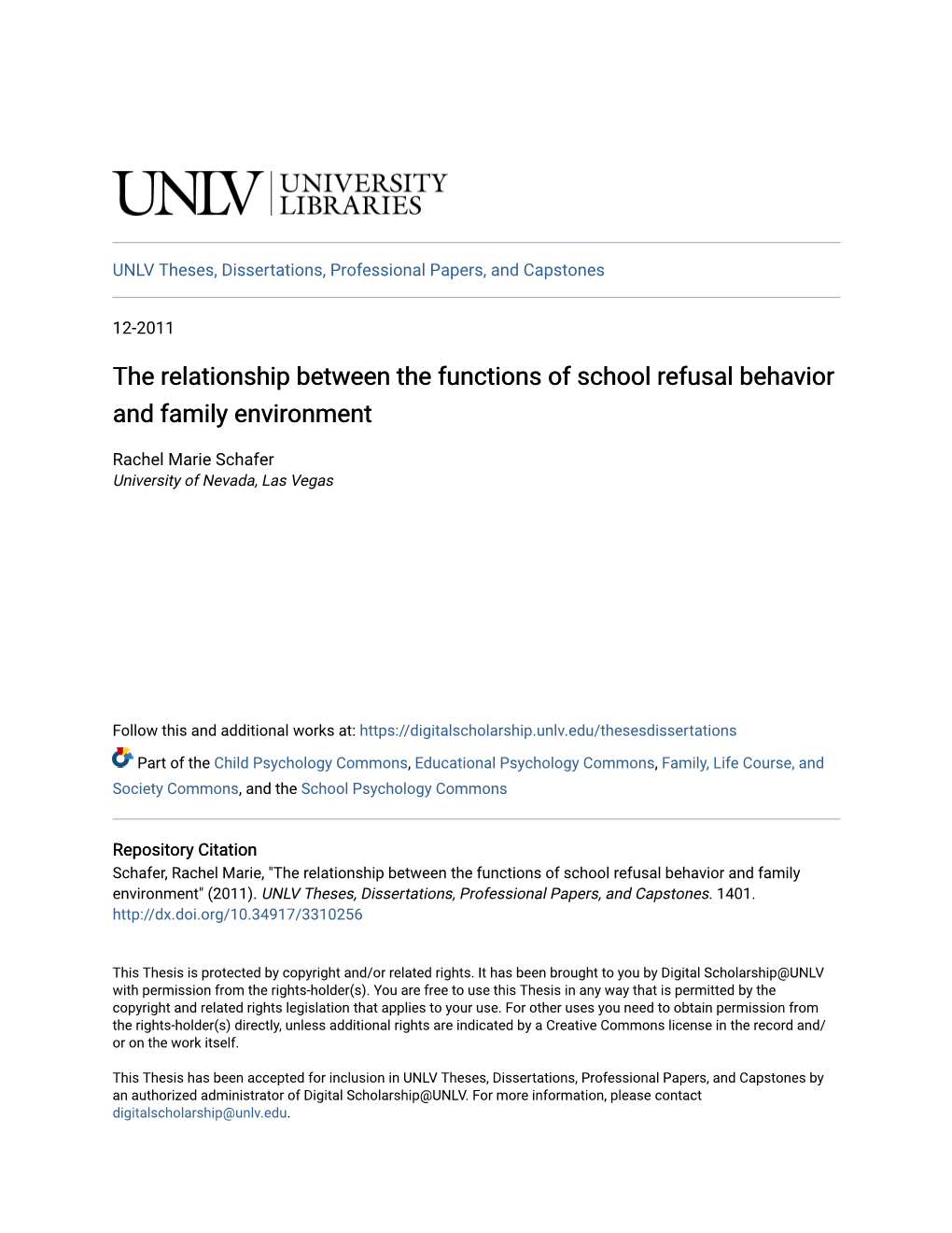 The Relationship Between the Functions of School Refusal Behavior and Family Environment