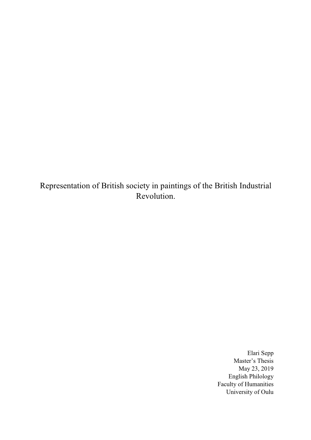 Representation of British Society in Paintings of the British Industrial Revolution