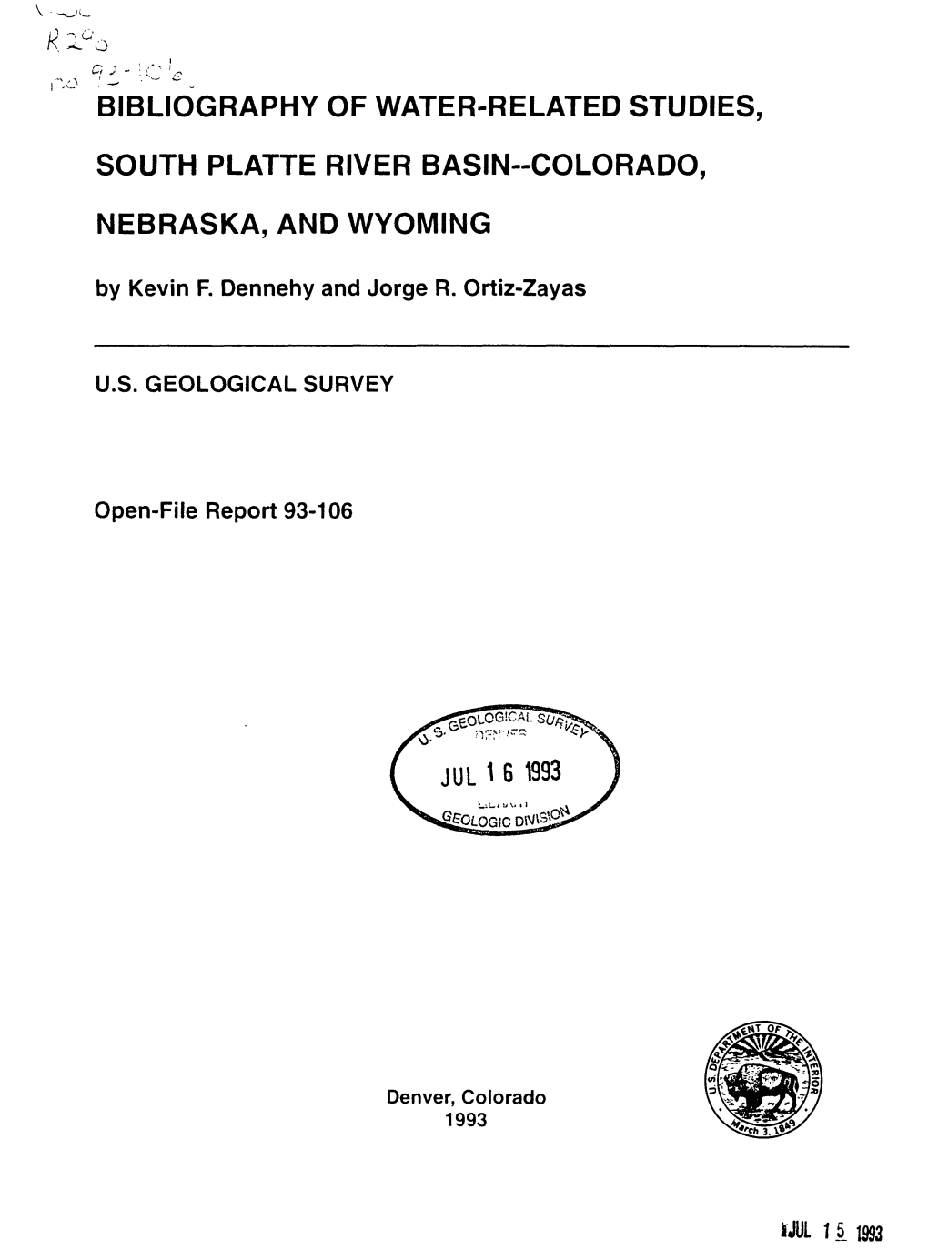 Bibliography of Water-Related Studies, South Platte River Basin-Colorado, Nebraska, and Wyoming