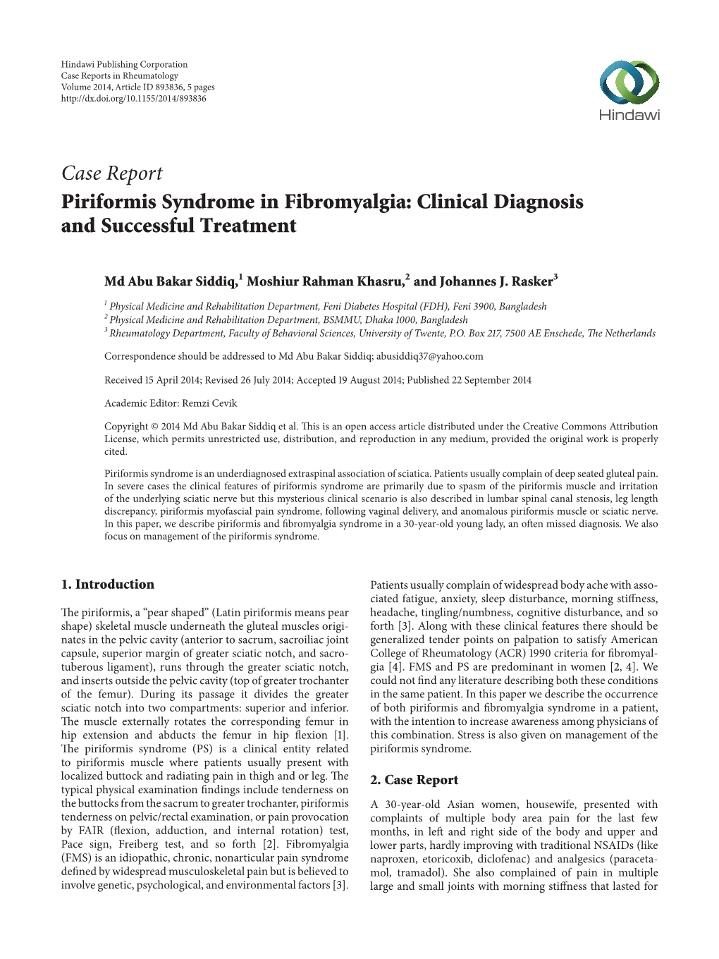 Piriformis Syndrome in Fibromyalgia: Clinical Diagnosis and Successful Treatment