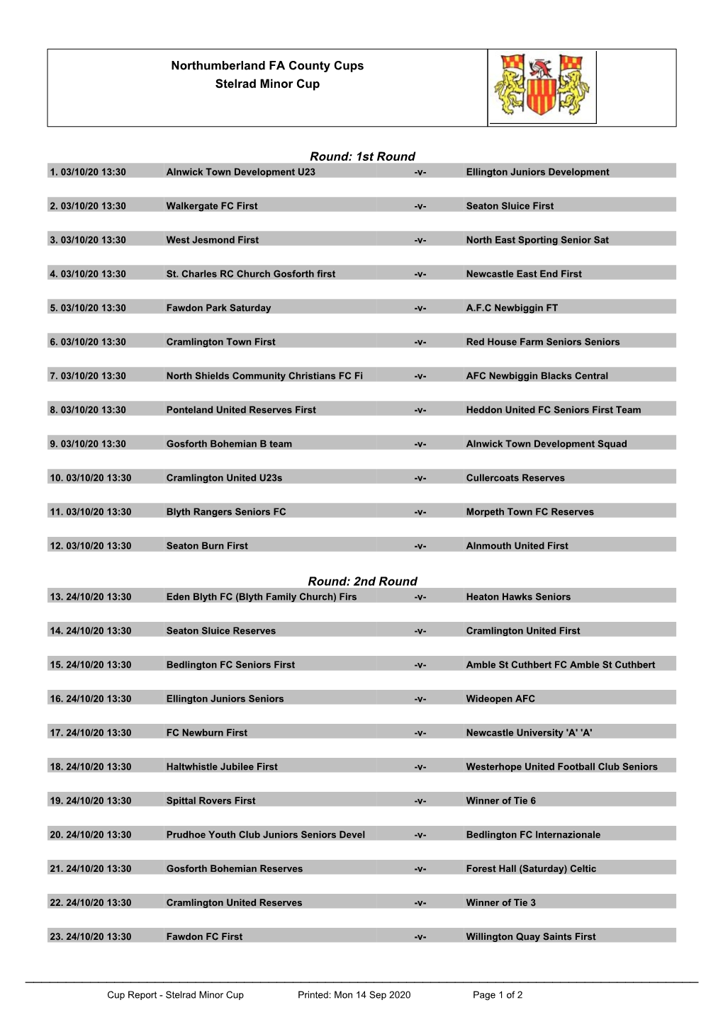 Northumberland FA County Cups Stelrad Minor Cup Round