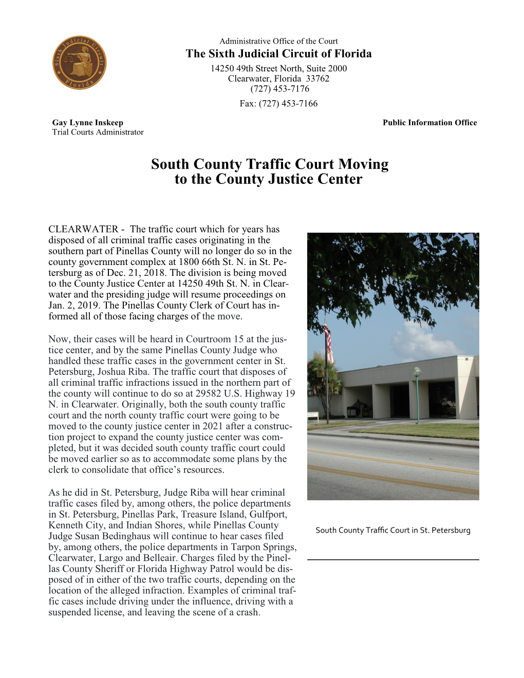 South County Traffic Court Moving to the County Justice Center