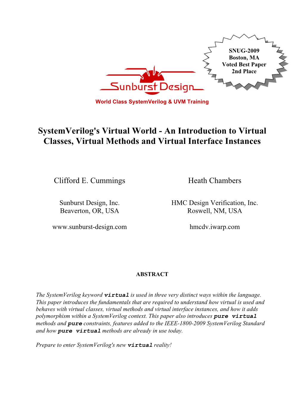 Systemverilog's Virtual World - an Introduction to Virtual Classes, Virtual Methods and Virtual Interface Instances