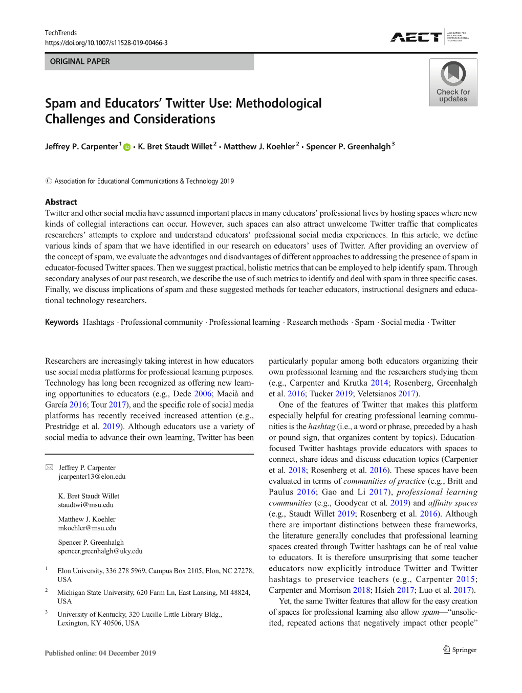 Spam and Educators' Twitter