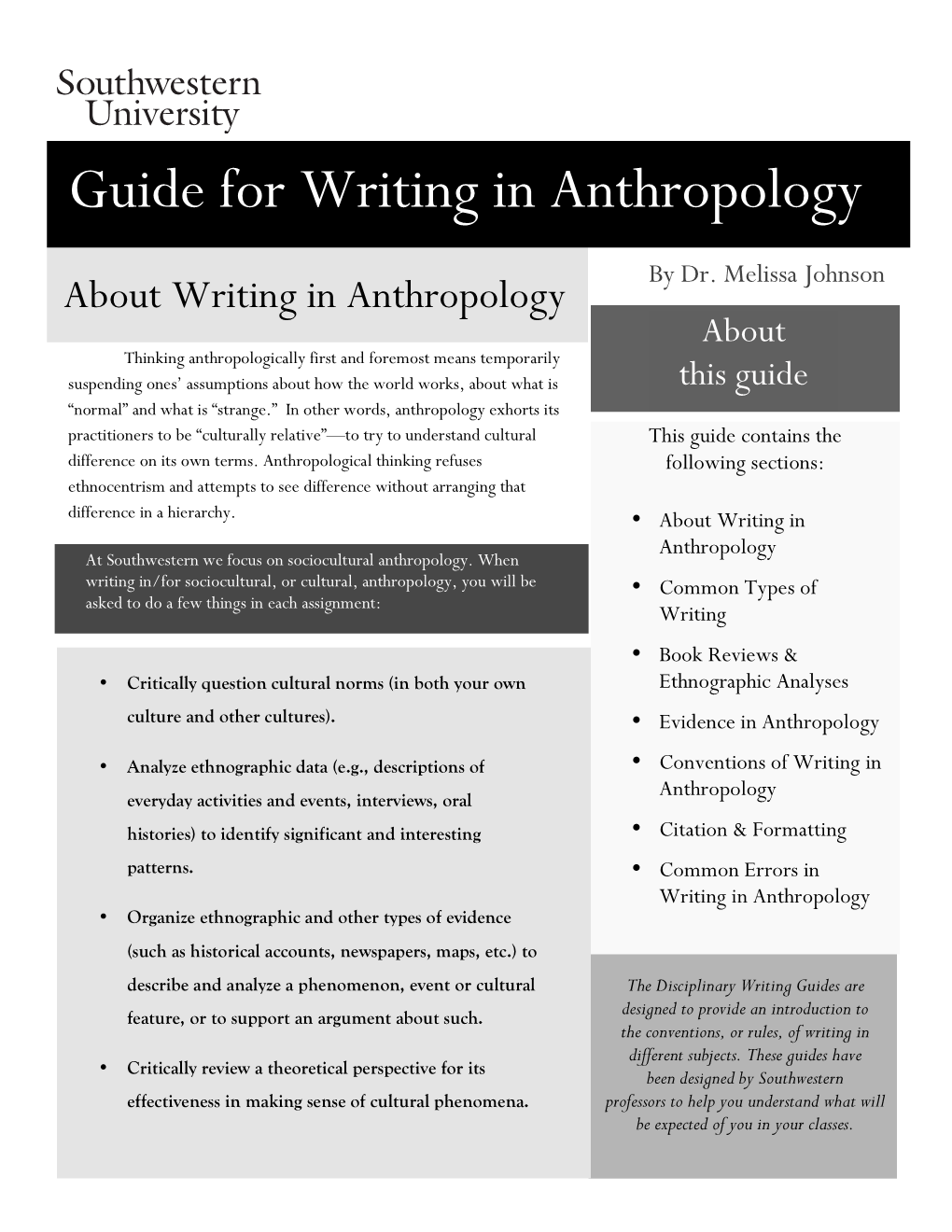 Guide for Writing in Anthropology