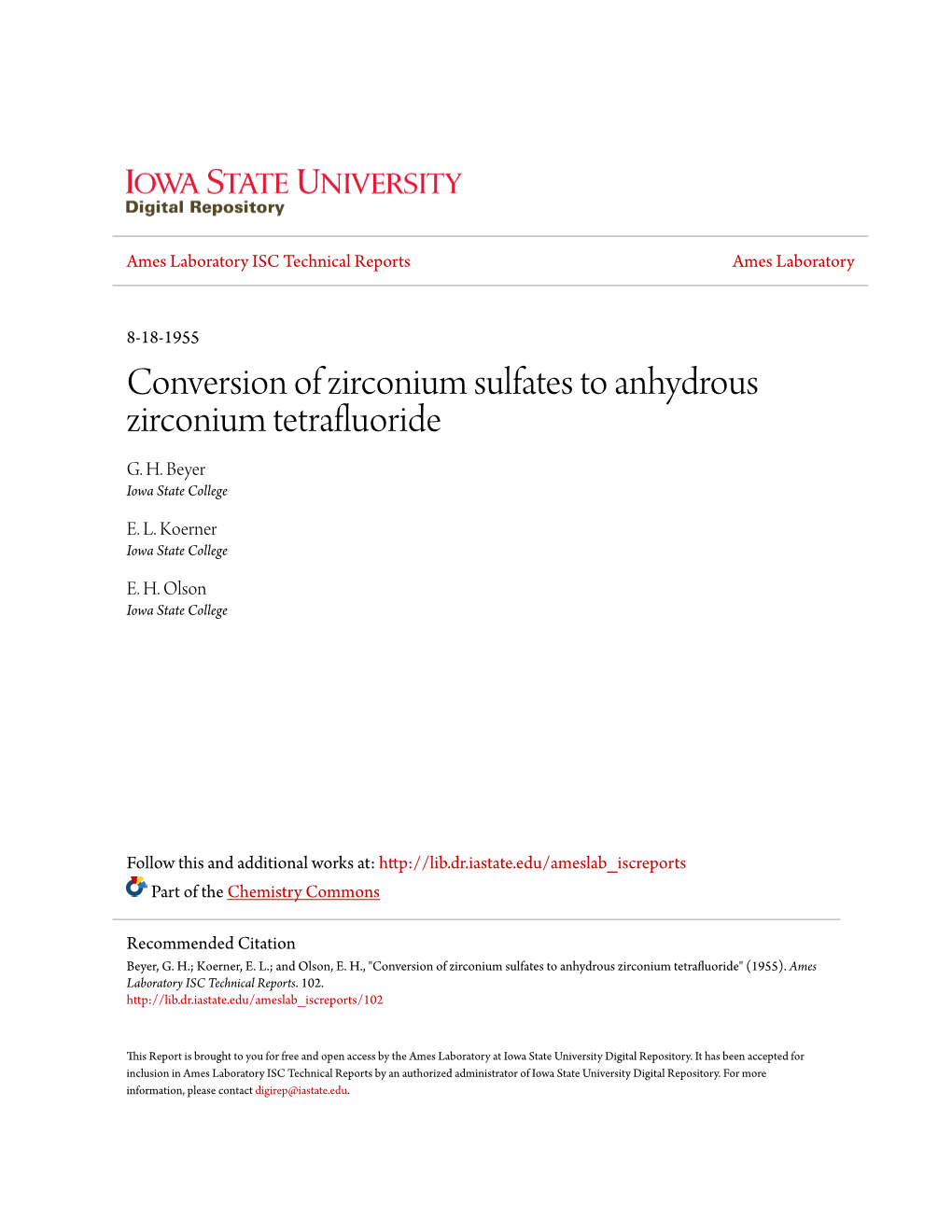 Conversion of Zirconium Sulfates to Anhydrous Zirconium Tetrafluoride G