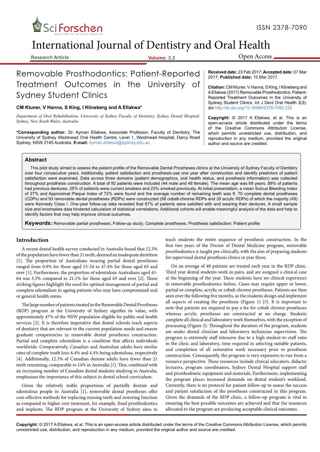 Removable Prosthodontics: Patient-Reportedtreatment Outcomes in the University Ofsydney Student Clinics