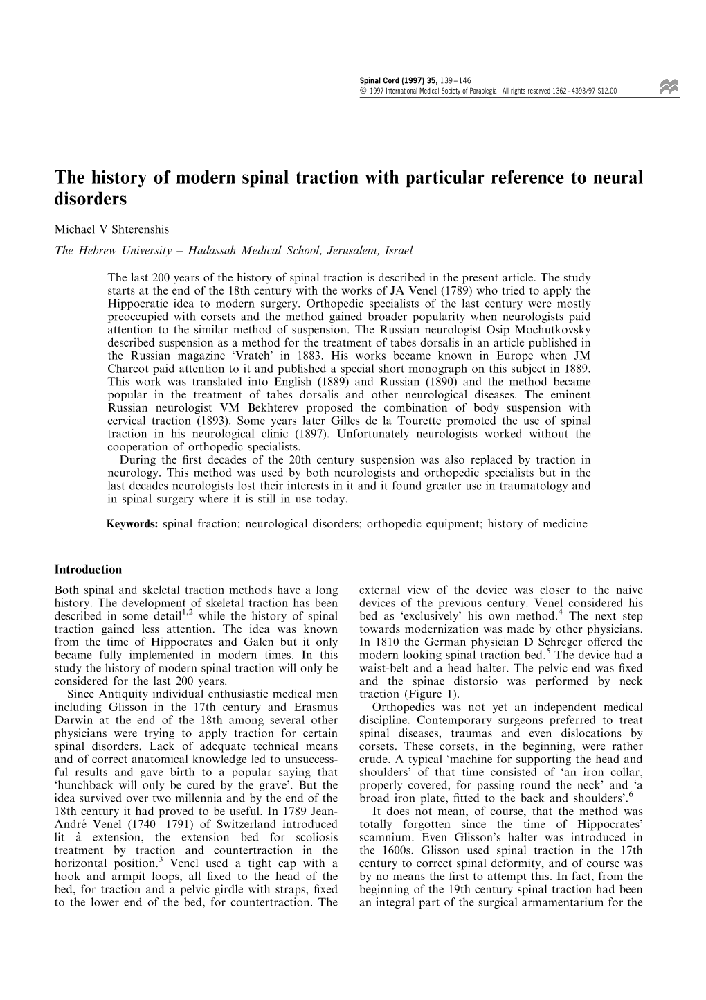 The History of Modern Spinal Traction with Particular Reference to Neural Disorders