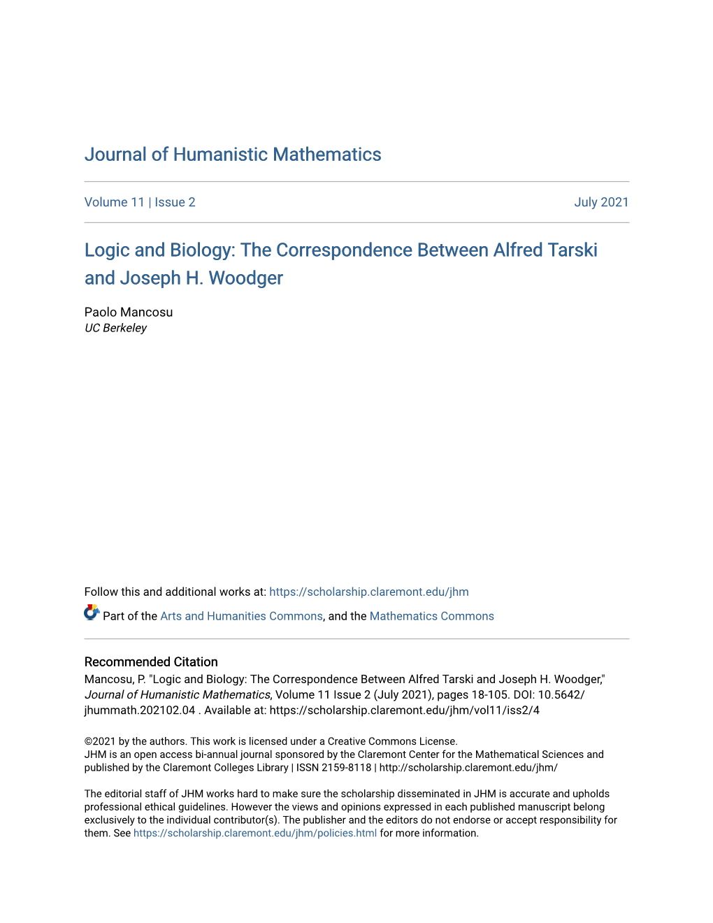 The Correspondence Between Alfred Tarski and Joseph H. Woodger