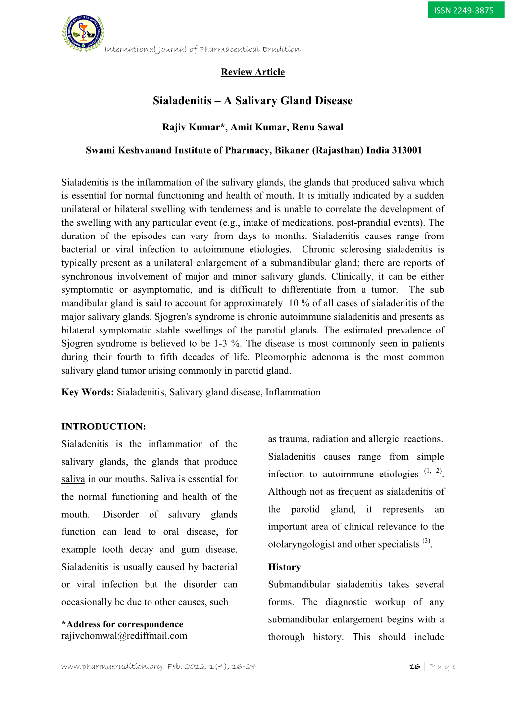 Sialadenitis – a Salivary Gland Disease