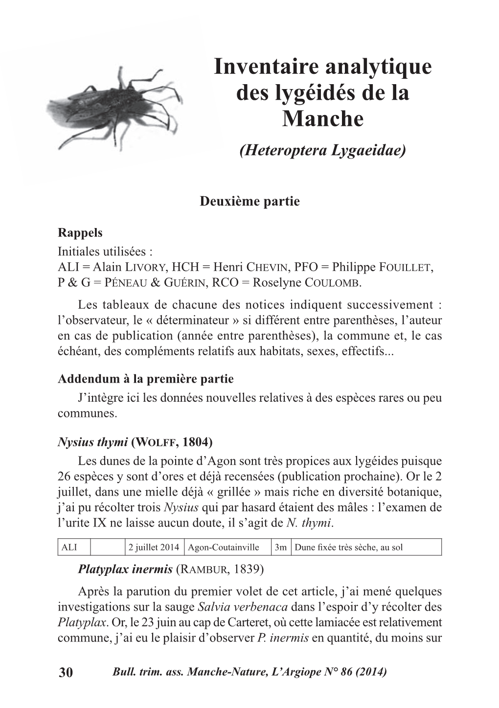 Inventaire Analytique Des Lygéidés De La Manche (Heteroptera Lygaeidae)