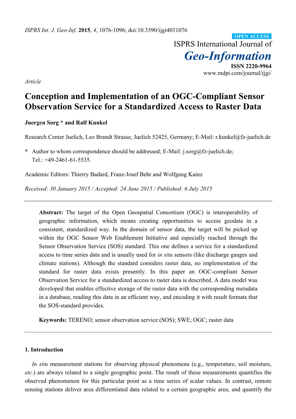 Conception and Implementation of an OGC-Compliant Sensor Observation Service for a Standardized Access to Raster Data