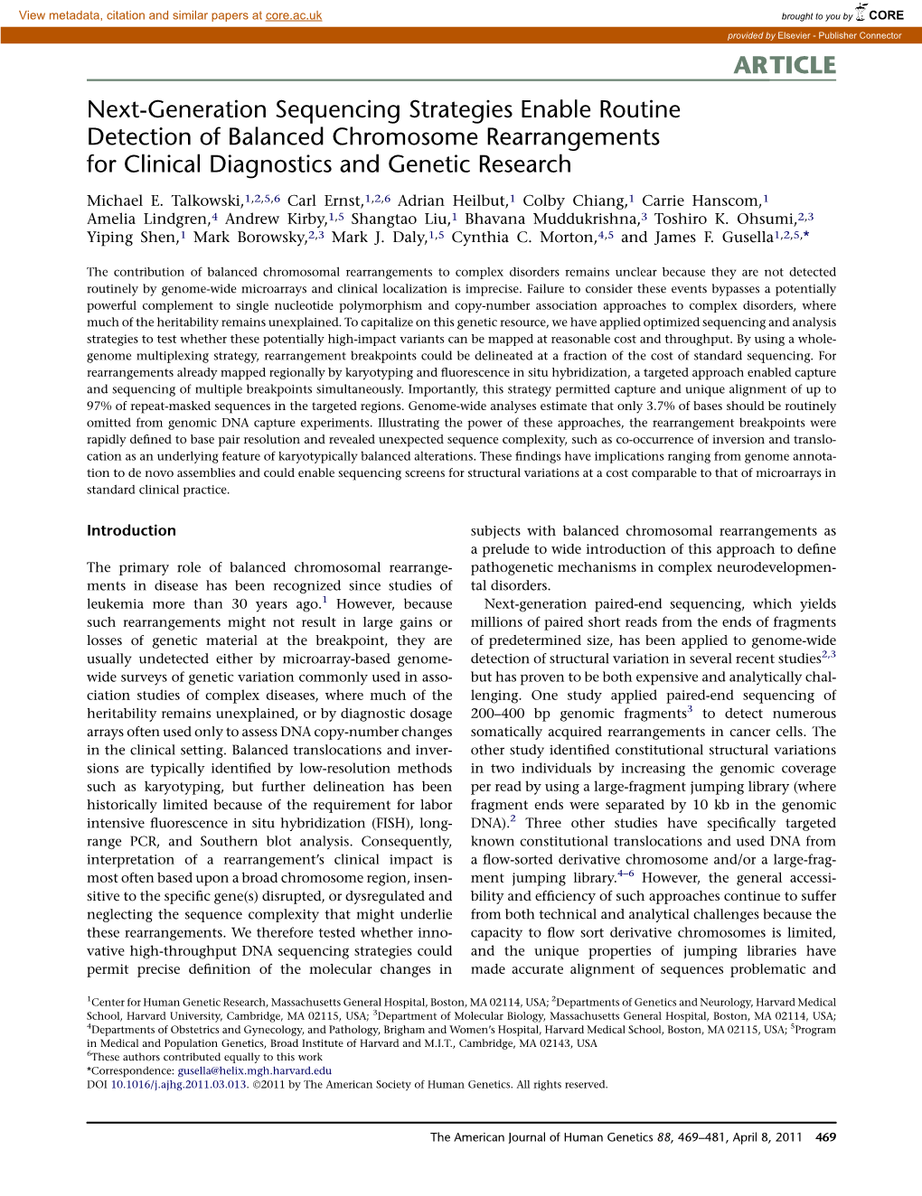 Next-Generation Sequencing Strategies Enable Routine Detection of Balanced Chromosome Rearrangements for Clinical Diagnostics and Genetic Research