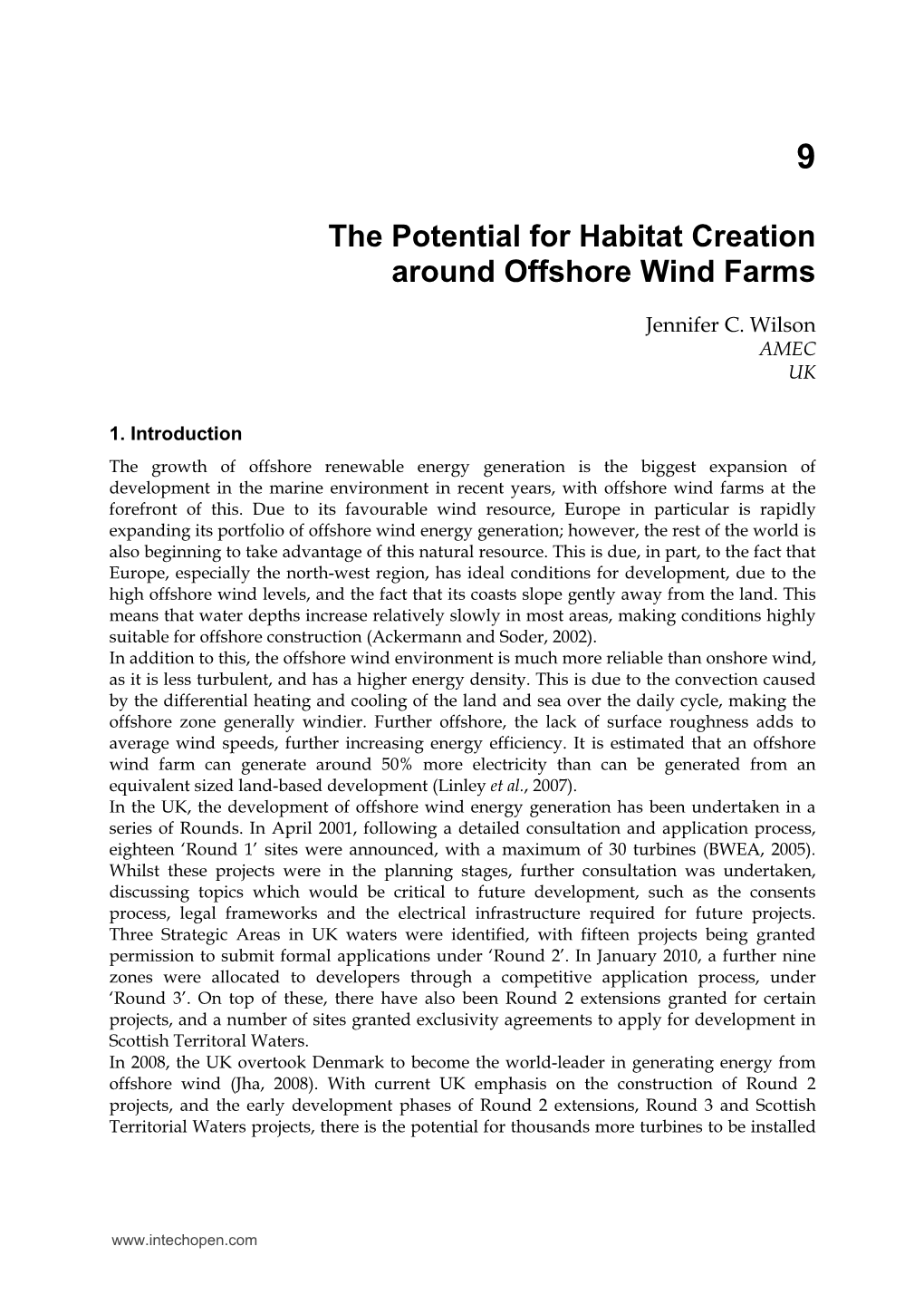 The Potential for Habitat Creation Around Offshore Wind Farms