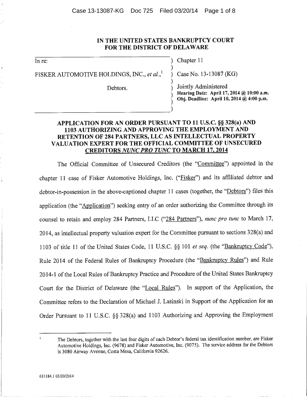 Case 13-13087-KG Doc 725 Filed 03/20/14 Page 1 of 8