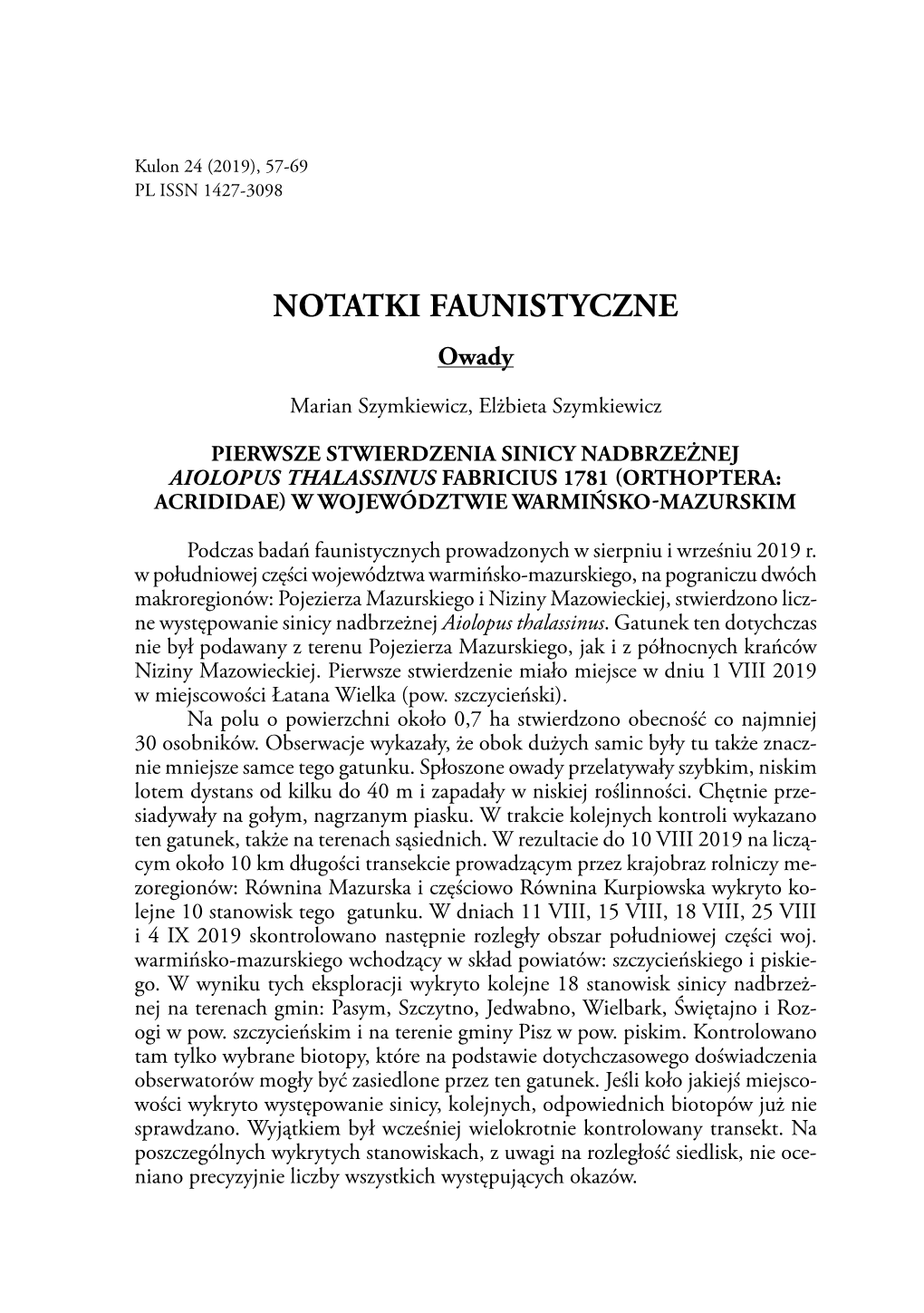 NOTATKI FAUNISTYCZNE Owady