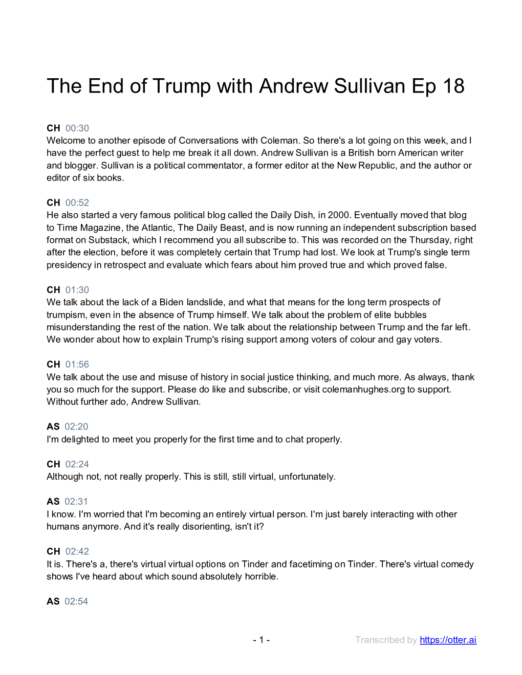 The End of Trump with Andrew Sullivan Ep 18