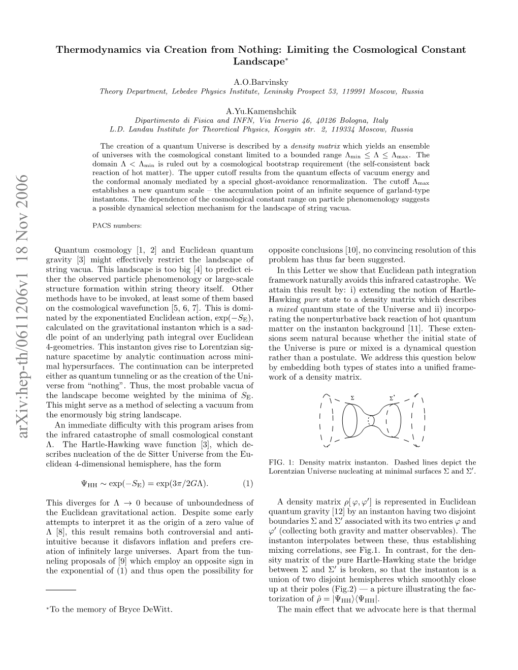 Arxiv:Hep-Th/0611206V1 18 Nov 2006