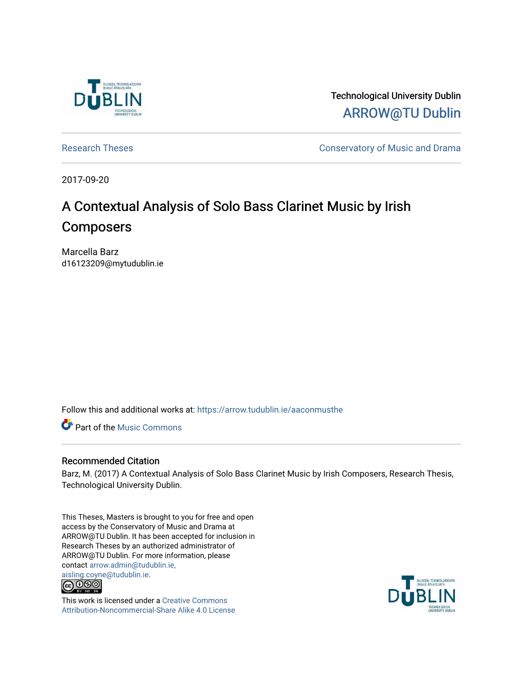 A Contextual Analysis of Solo Bass Clarinet Music by Irish Composers