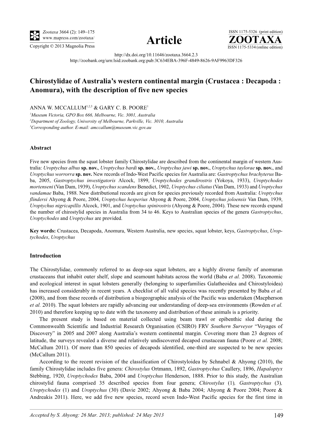 Crustacea : Decapoda : Anomura), with the Description of Five New Species