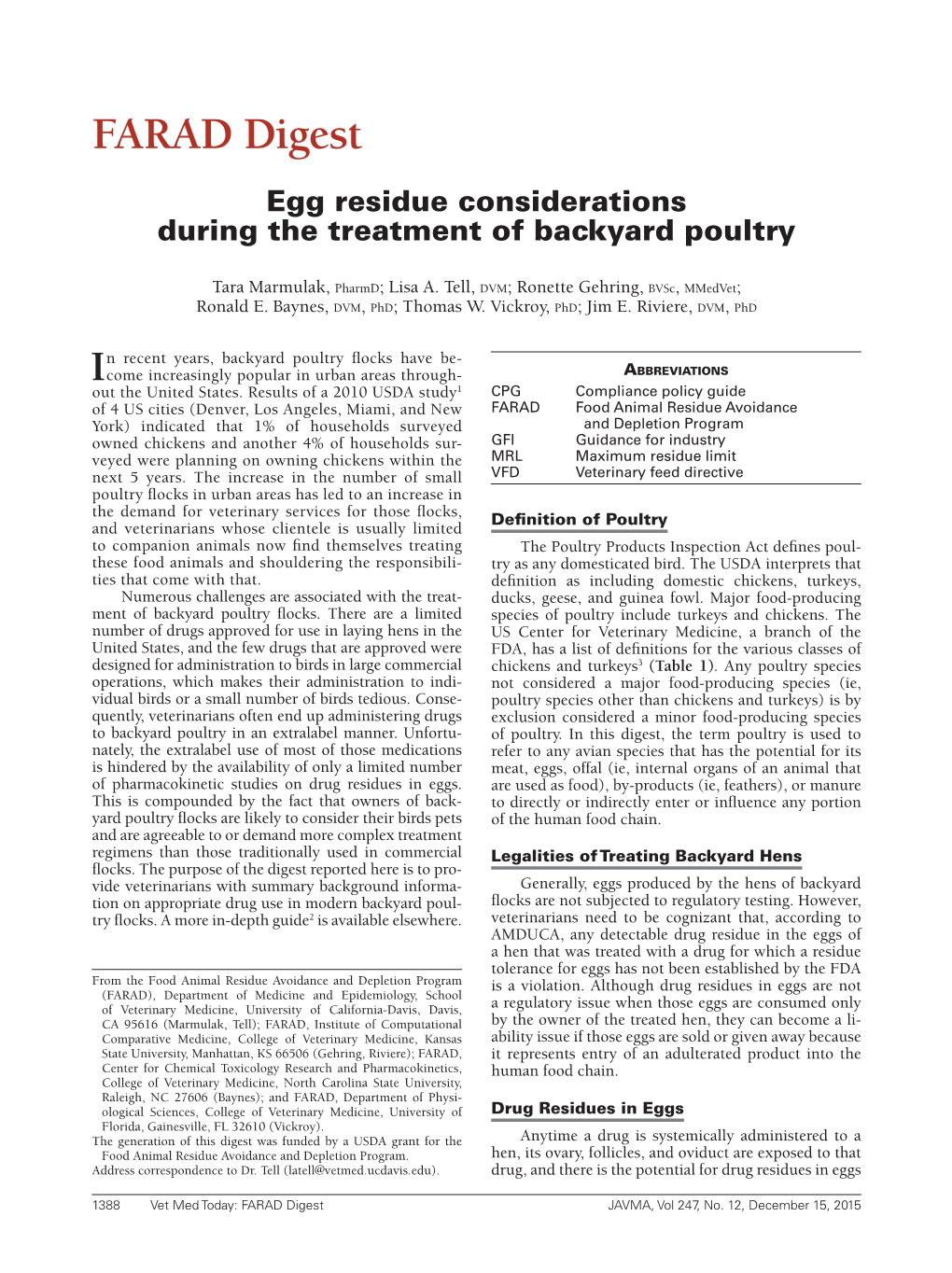 Egg Residue Considerations During the Treatment of Backyard Poultry
