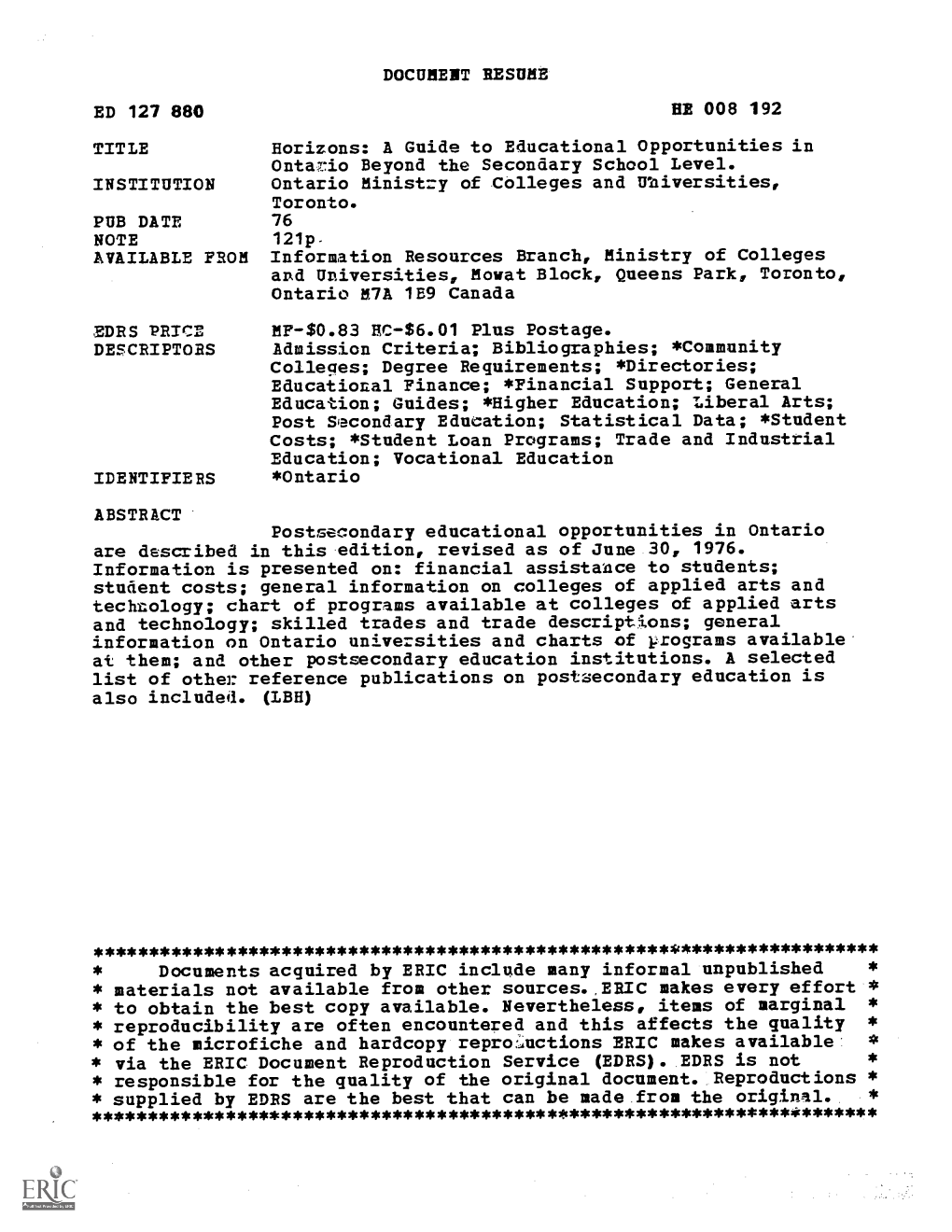 * of the Microfiche and Hardcopy Reproactions ERIC Makes Available * * Via the ERIC Document Reproduction Service (EDRS)