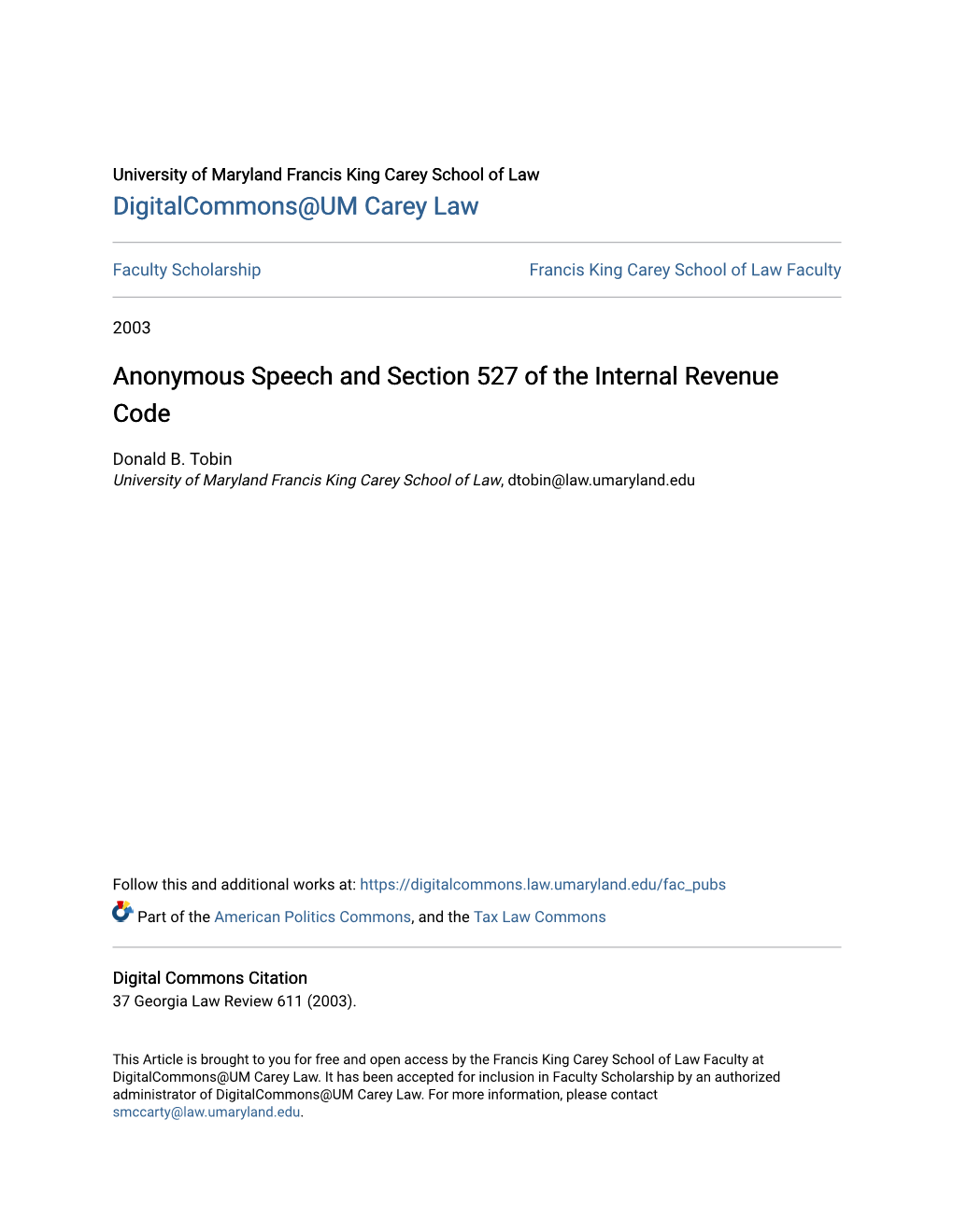 Anonymous Speech and Section 527 of the Internal Revenue Code