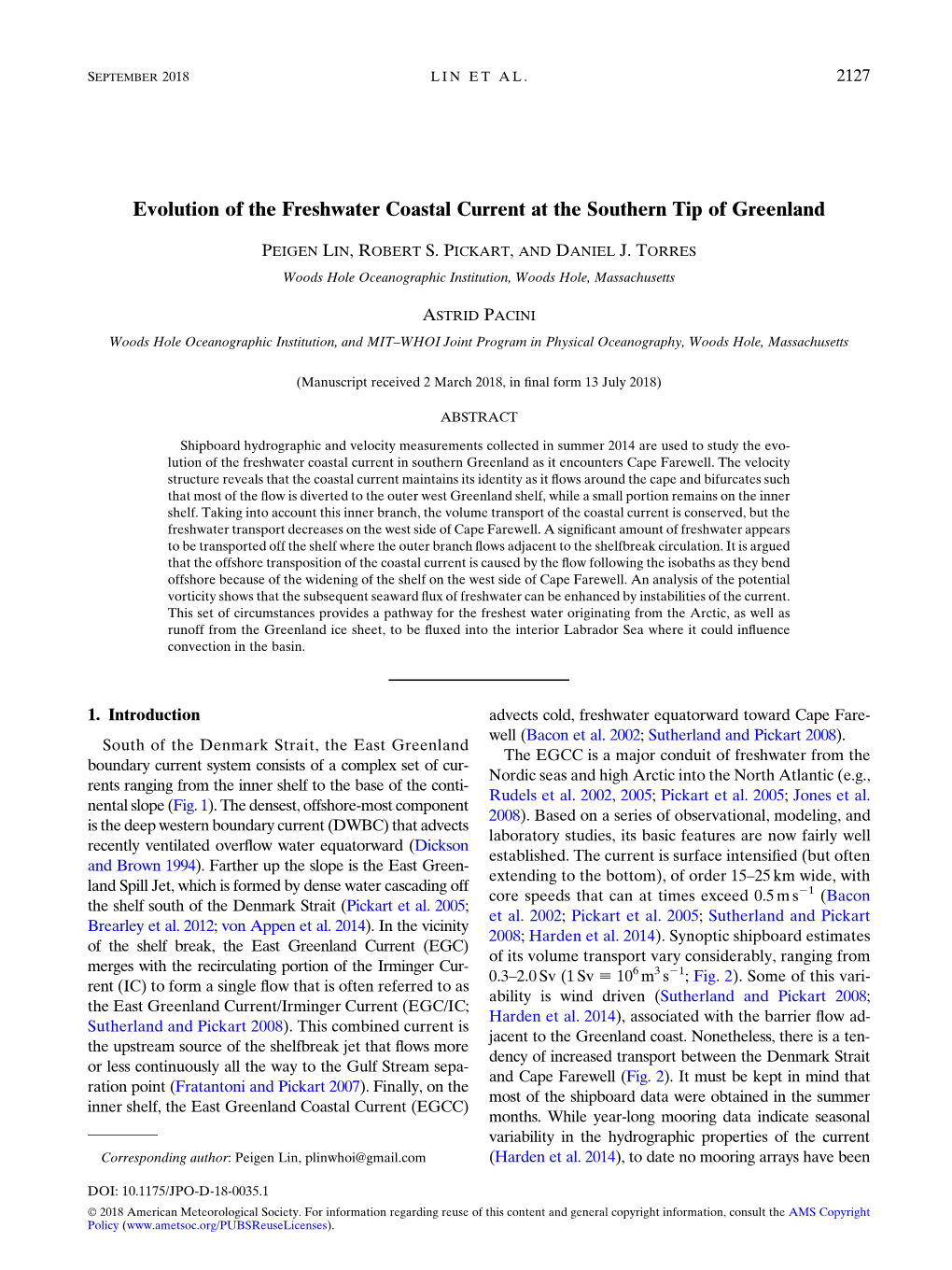 Evolution of the Freshwater Coastal Current at the Southern Tip of Greenland