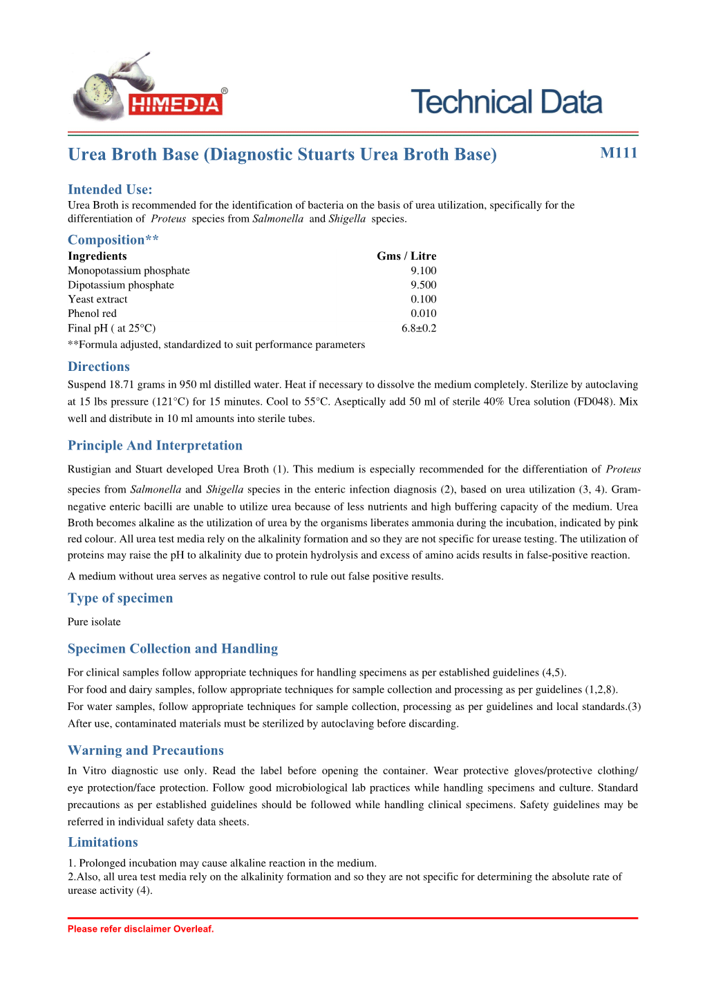 Diagnostic Stuarts Urea Broth Base) M111