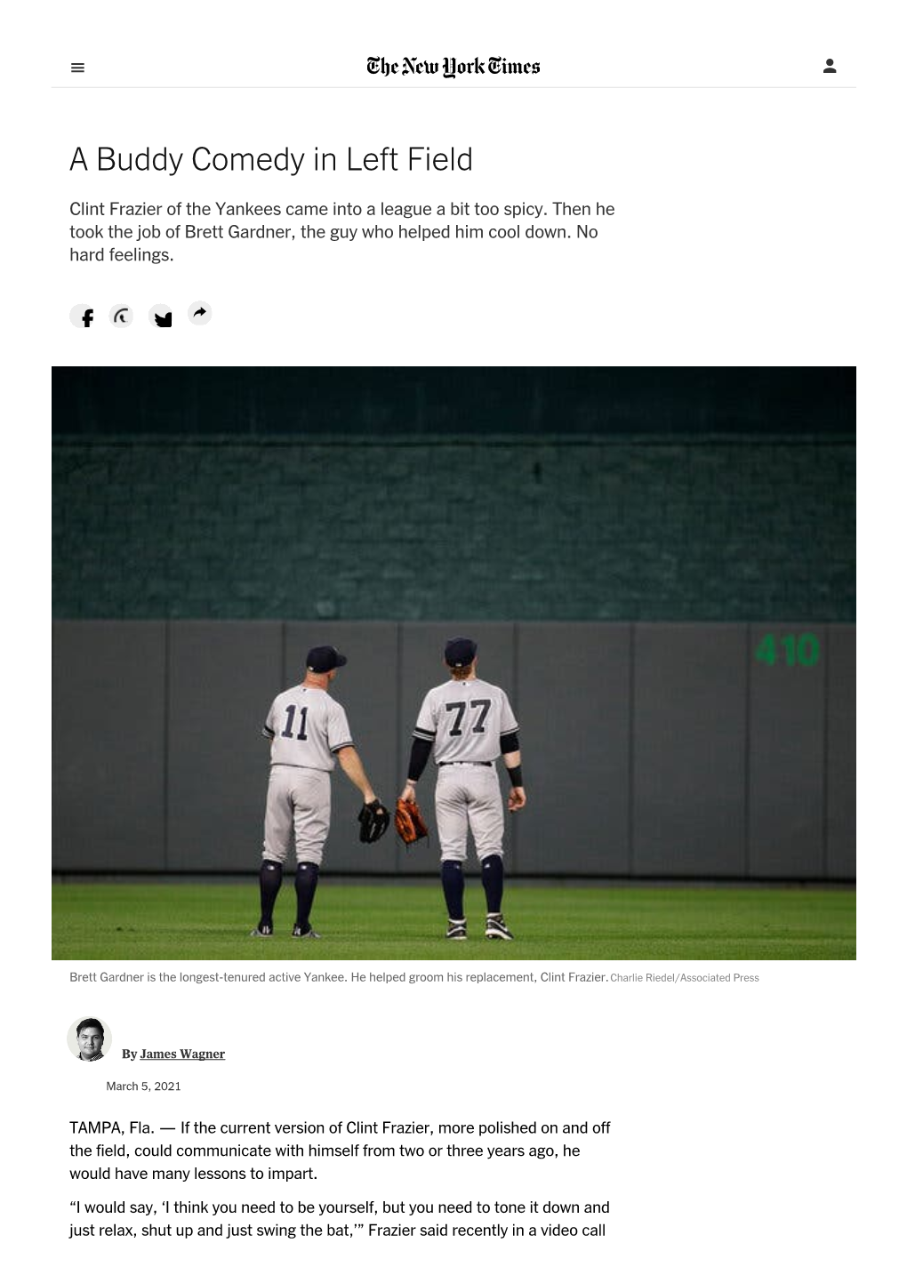 Clint Frazier and Brett Gardner: a Buddy Comedy in Left Field