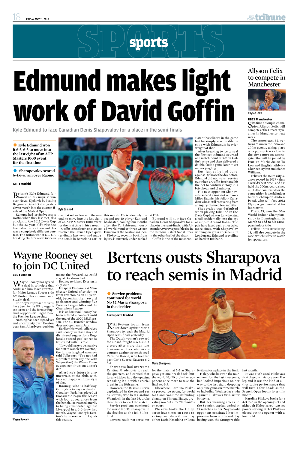 Bertens Ousts Sharapova to Reach Semis in Madrid