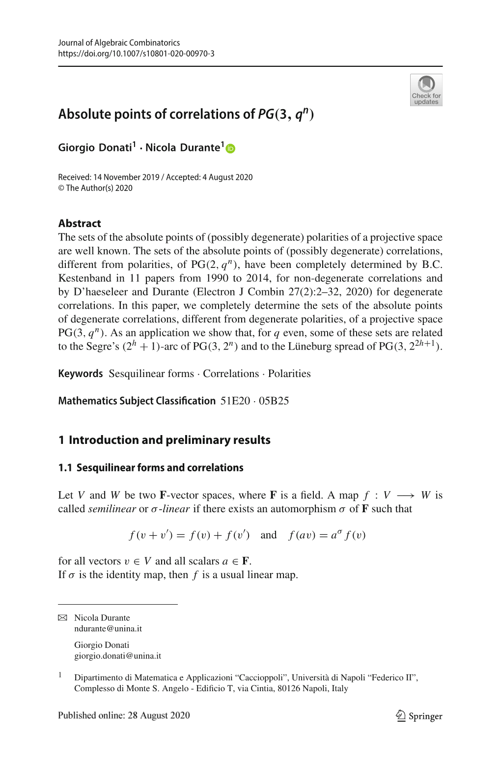 Absolute Points of Correlations of PG(3,Qn)