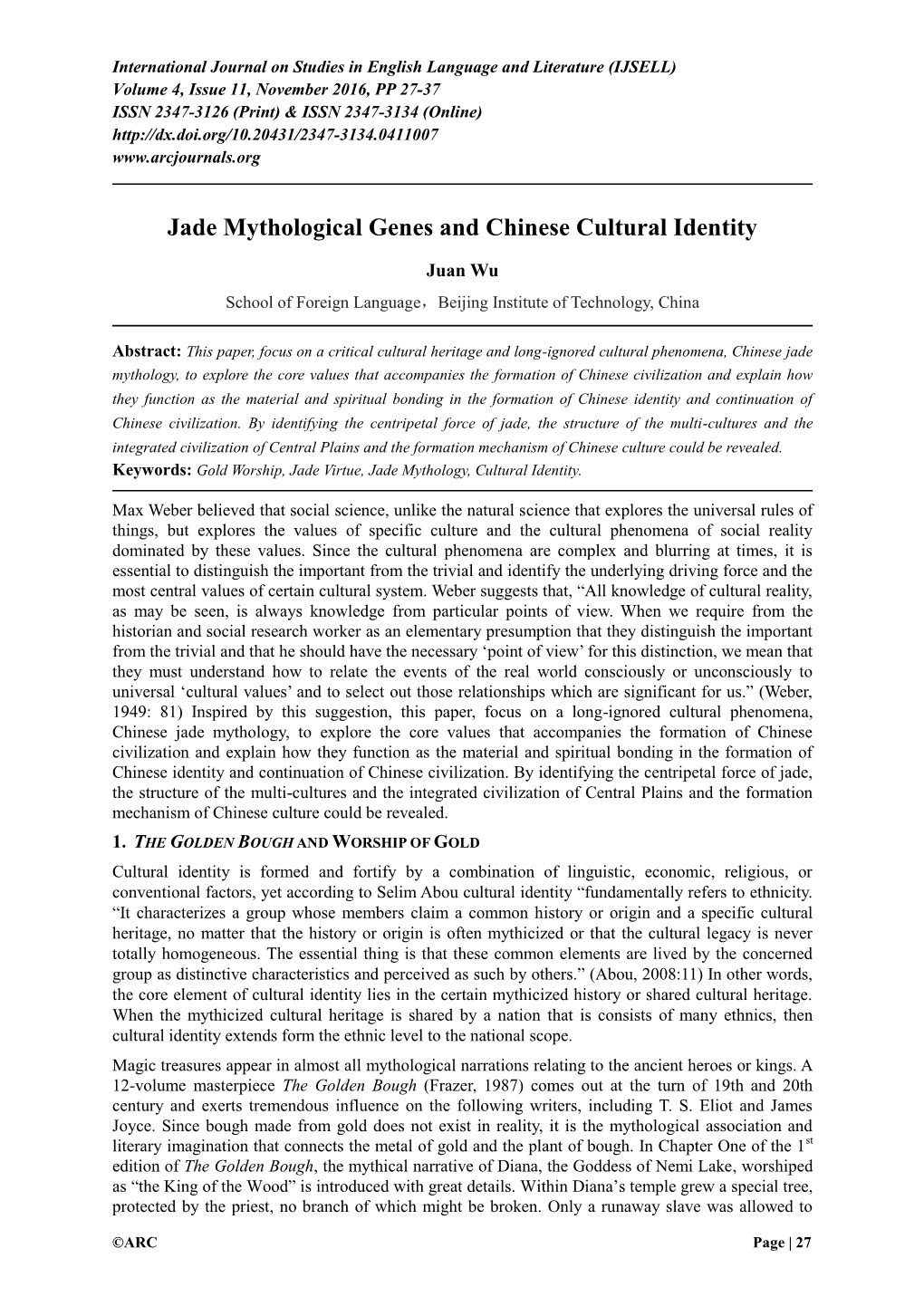 Jade Mythological Genes and Chinese Cultural Identity