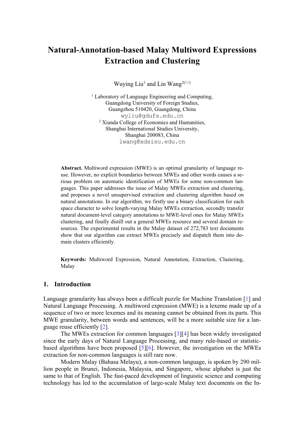 Natural-Annotation-Based Malay Multiword Expressions Extraction and Clustering