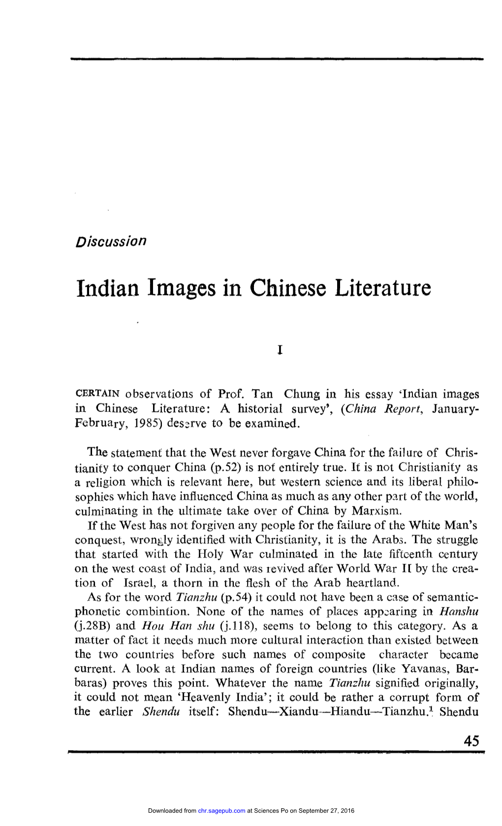 Indian Images in Chinese Literature