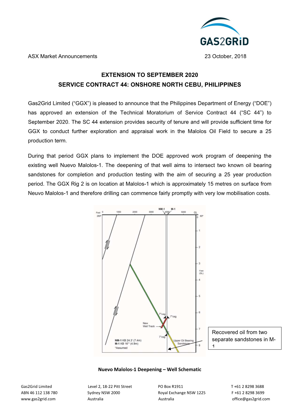 Extension to September 2020 Service Contract 44: Onshore North Cebu, Philippines